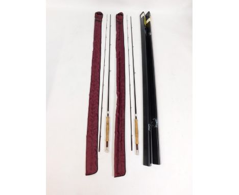 Two Drennan 10ft bank light line trout fishing rods, with two protective tubes.
