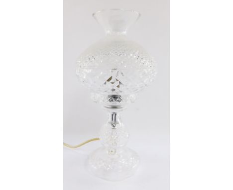 A Waterford Crystal style electric table lamp, with a mushroom shaped shade, on a baluster base, 34cm high.