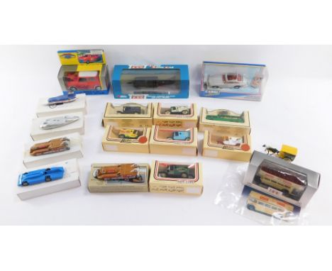 A group of collector's cars, to include Corgi James Bond Aston Martin, Exclusive First Editions ER Bus, Lledo Days Gone model