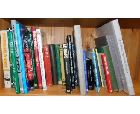 A group of Automobilia books, Great British Cars, Cedric Le Mans Classic Car books, Legendary Race Cars, etc. (1 shelf)