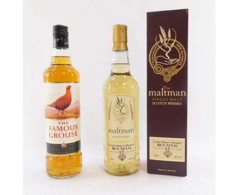 Two bottles of Scotch Whisky, comprising The Famous Grouse, 70cl, and The Maltman Single Malt Scotch Whisky, Aged To Twelve Y