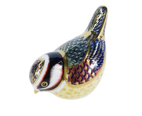 A Royal Crown Derby gold crest paperweight, silver stopper, 7.5cm high, boxed.