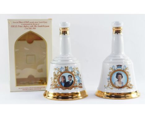 Two commemorative Bell's Scotch Whisky decanters, to include one to commemorate the Marriage of H R H Prince Andrew with Miss