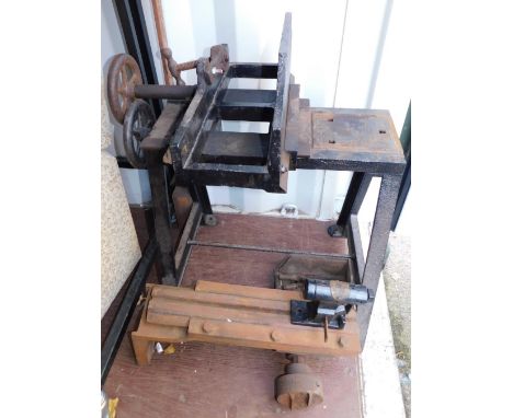 A chisel mortice machine by W Haig of Oldham, bearing label W Bissell Olverhampton, 92cm high, 72cm wide, complete with chise