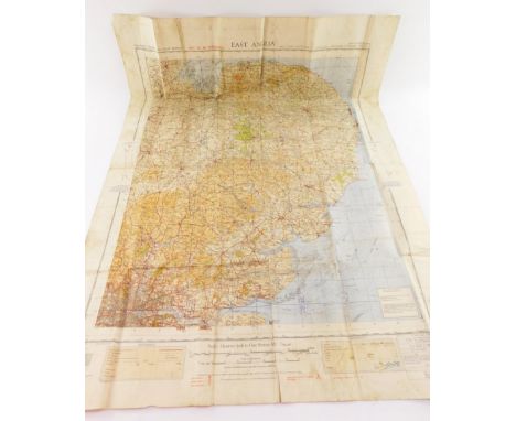 An East Anglia silk Ordnance survey map,  The War Revision Edition for 1940, 87cm x 65cm.