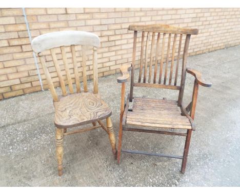 A vintage folding steamer chair and wooden kitchen chair, Est £20 - £40