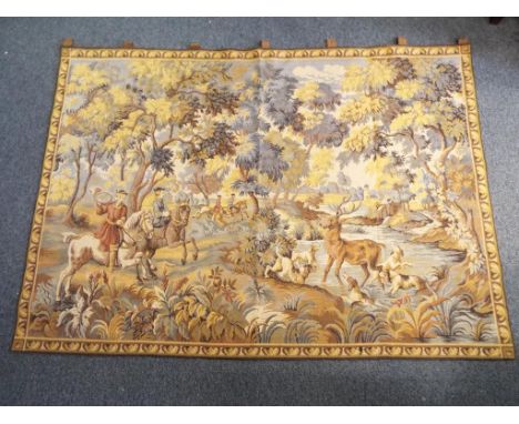 A good quality wall tapestry depicting a hunting scene approximately 105 cm x 149 cm