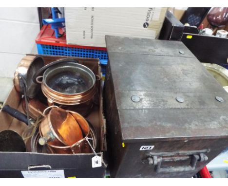 A good collection of quality copperware, pans and similar also included in the lot is an epergne and some fireside companion 