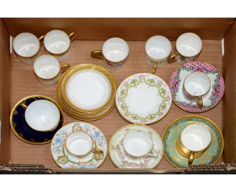 A COLLECTION OF DECORATIVE ENGLISH AND CONTINENTAL PORCELAIN COFFEE CUPS AND SAUCERS
