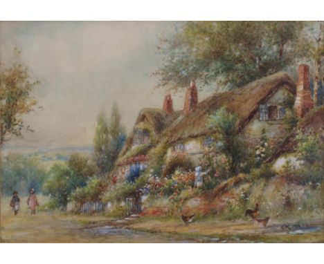 G. K. MASON, THE GARDEN GATE, FIGURES ON A COUNTRY LANE, BOTH SIGNED, WATERCOLOUR, 24 X 35CM 