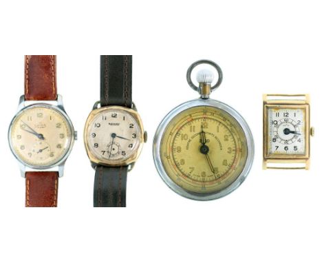 A ROTARY 9CT GOLD ART DECO RECTANGULAR GENTLEMAN'S WRISTWATCH, BIRMINGHAM 1939, A ROTARY 9CT GOLD CUSHION SHAPED GENTLEMAN'S 