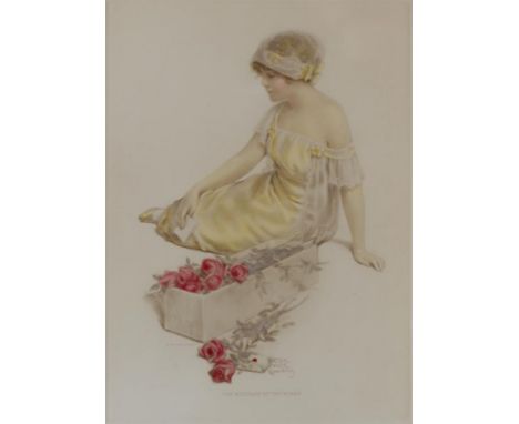 A 1920'S AMERICAN PRINT OF THE MESSAGE OF THE ROSES, AFTER BESSY PEASE KUTMANY, 51 X 35CM