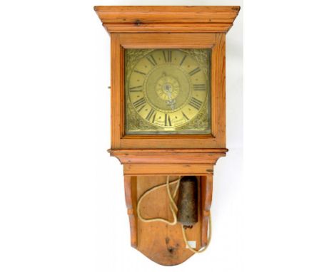 A BRASS DIAL CLOCK, THE 17CM SQUARE DIAL WITH MATTED CENTRE AND ALARM DISC, INSCRIBED ON THE CHAPTER RING JOSEPH CARSWELL HAS