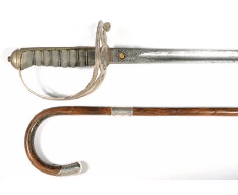 AN 1854 PATTERN GEORGE V SCOTS GUARD OFFICER'S SWORD AND SCABBARD, BY HENRY WILKINSON, SERIAL NUMBER 34264, WITH ETCHED BLADE