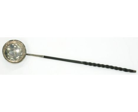 A SILVER PUNCH LADLE, TWISTED BALEEN HANDLE