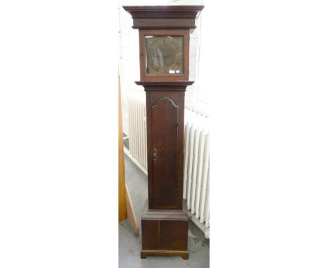 AN OAK THIRTY HOUR LONGCASE CLOCK, THE 25CM ENGRAVED BRASS DIAL INSCRIBED WILLM EMMERTON WOOTTON, IN FLAT TOPPED CASE WITH CA