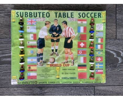 Subbuteo 1966 World Cup Football Display: Must view item consisting of a player from all 16 teams mounted next to each countr