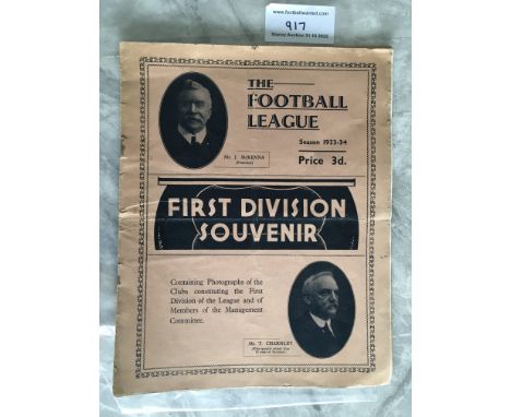 1933/34 Football League First Division Magazine: Very large publication named First Division Souvenir. Some great team groups