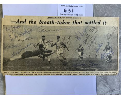 1953 Blackpool v Tottenham Signed Football Picture: Mudie scoring the winner for Blackpool in the FA Cup semi final. Lovely n