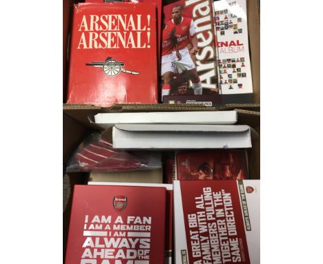 Arsenal Football Memorabilia: Includes Arsenal Arsenal book, handbooks season ticket holders packs and much more. (2 boxes)