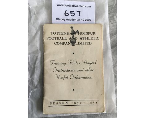 50/51 Tottenham Football Training Rules + Instructions: Former property of Tommy Harmer who won the 1st Division title this s