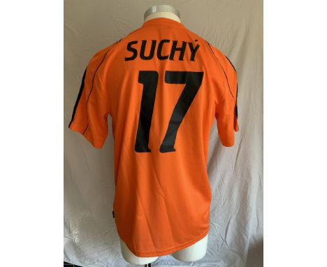 Slavia Prague 2006 - 2007 Match Worn Football Shirt: Away short sleeve number 17 with UEFA CUP badging to arms. Worn by Suchy