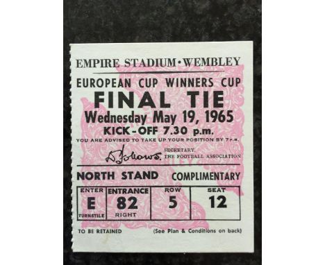 Big Match Football Programmes: 1965 ECWC Final ticket plus programmes for 66/67 DWS v Leeds, 78/79 Finn Harps v Everton, 1969