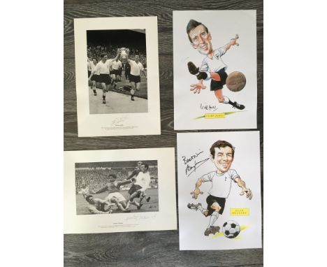 Tottenham Signed Football Prints: Four hand signed prints made by Bob Bond and Pixsportique. Autographed by Mullery Greaves J