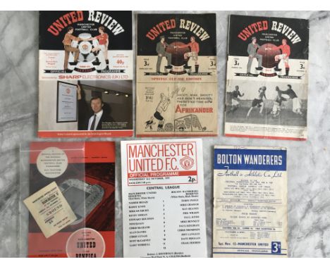 Manchester United Football Programmes: Home 47/48 Bolton tears, 48/49 Stoke rusty staples, 62/63 Benfica with half ticket, 86
