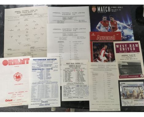 Arsenal Reserve + Youth Football Programmes: Combination matches 75/76 away Orient, Tottenham, West Ham, Home Tottenham Chels