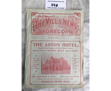 1911 - 1912 Aston Villa Reserves v Stafford Rangers Football Programme: Ex bound with covers dated 24 2 1912. Very good condi