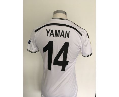 Besiktas 2014 - 2015 Match Worn Football Shirt: Home short sleeve number 14 with Europa League badging to arms. Worn by Yaman