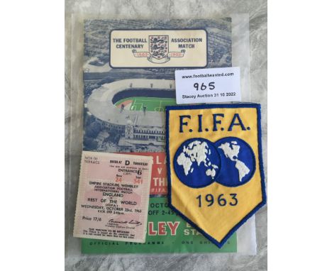 1963 Football Association Centenary FIFA Cloth Badge: Issued to East Germanys Rene Courte who attended the famous England v R