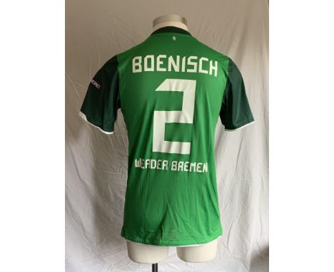 Werder Breman 2010 - 2011 Match Worn Football Shirt: Home short sleeve number 2 with Champions League badging to arms. Worn b