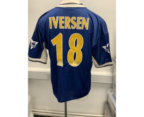 Tottenham Hotspur 1997 - 1998 Match Worn Football Shirt: Away short sleeve number 18 with Premier League badging to arms. Wor