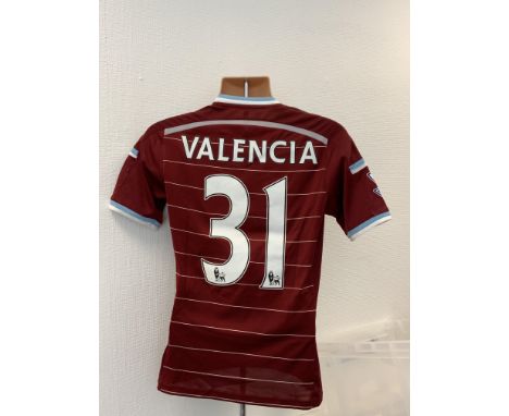 West Ham 2014 - 2015 Match Worn Football Shirt: Home short sleeve number 31 with Premier League badging to arms. Worn by Vale