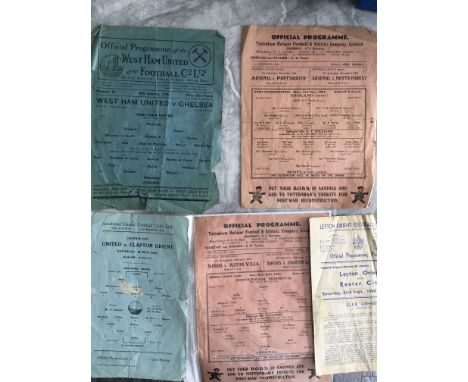 1940s Football Programmes: 45/46 England Army v Scotland Army At Tottenham, Southend v Orient Cup, Tottenham v Arsenal and 2 