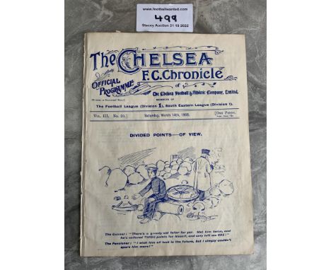 1907 - 1908 Chelsea v Sheffield Wednesday Football Programme: First division league match in good condition. Ex bound with no