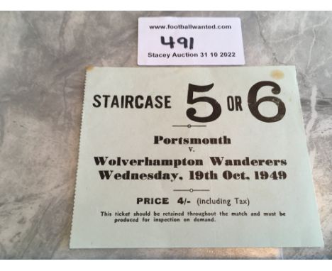 1949 Charity Shield Football Ticket: Portsmouth v Wolves played at Arsenal.  Good condition with couple of tiny marks.