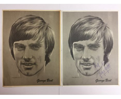 1969 Rex Benlow Signed Portrait Of George Best: Measuring 10.5 inches x 8 inches Issued free with a football magazine. Hand s