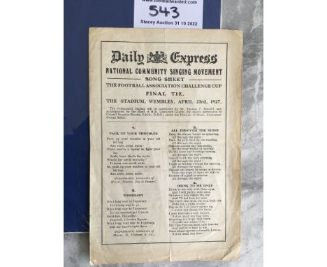 1927 FA Cup Final Song Sheet: Cardiff City v Arsenal Daily Express 4 page Community Singing. First ever official Cup Final so