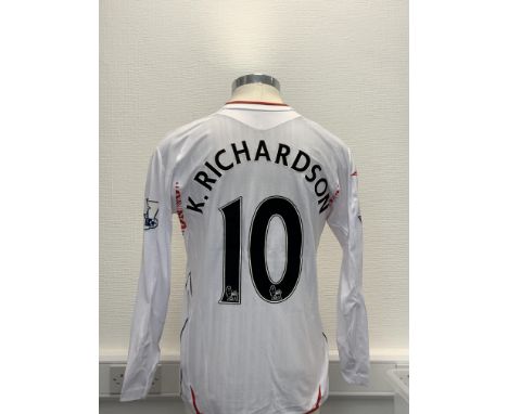 Sunderland 2007 - 2008 Match Worn Football Shirt: Away long sleeve number 10 with Premier League badging to arms. Worn by K R
