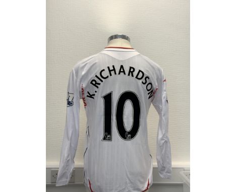 Sunderland 2007 - 2008 Match Worn Football Shirt: Away long sleeve number 10 with Premier League badging to arms. Worn by K R