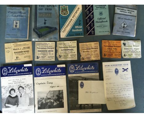 Tottenham Old Football Memorabilia: Some post war handbooks and 1960s home programmes that nearly all have water damage. Some