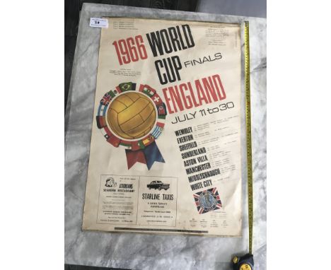 1966 Football World Cup Large Original Poster: Carvosso poster listing all 8 venues and dates, World Cup logo and flags of pa