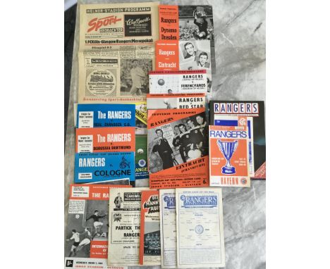 Glasgow Rangers Football Programmes: Aways at 66/67 Bayern Munich, 67/68 Cologne, 56/57 Partick Thistle, Homes 56/57 Celtic L