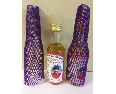George Best Miniature Scotch Whiskey: Flower of Scotland malt from the Sporting Legends range. Depicts Best in Manchester Uni