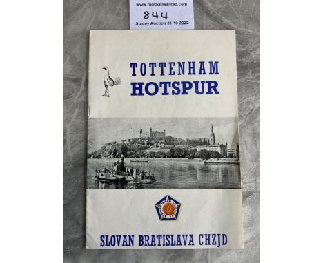 62/63 Slovan Bratislava v Tottenham Football Programme: Good condition ECWC programme with no team changes.