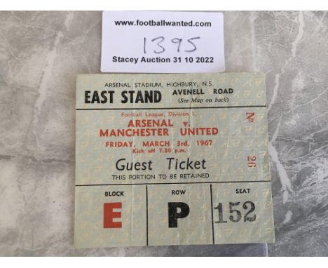66/67 Arsenal v Manchester United Football Ticket: From the season Manchester United won the first division title. Good with 