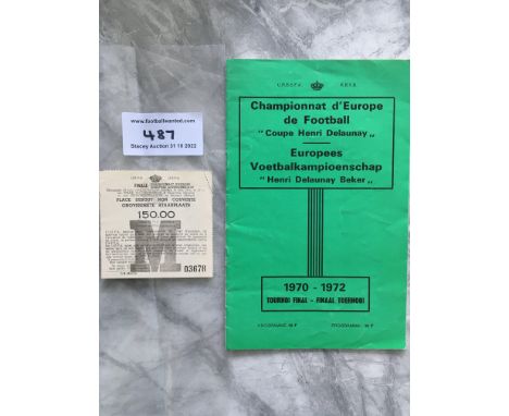 1972 Euro Final West Germany v Russia Football Ticket + Programme: Good condition programme and unused ticket for the Euros f